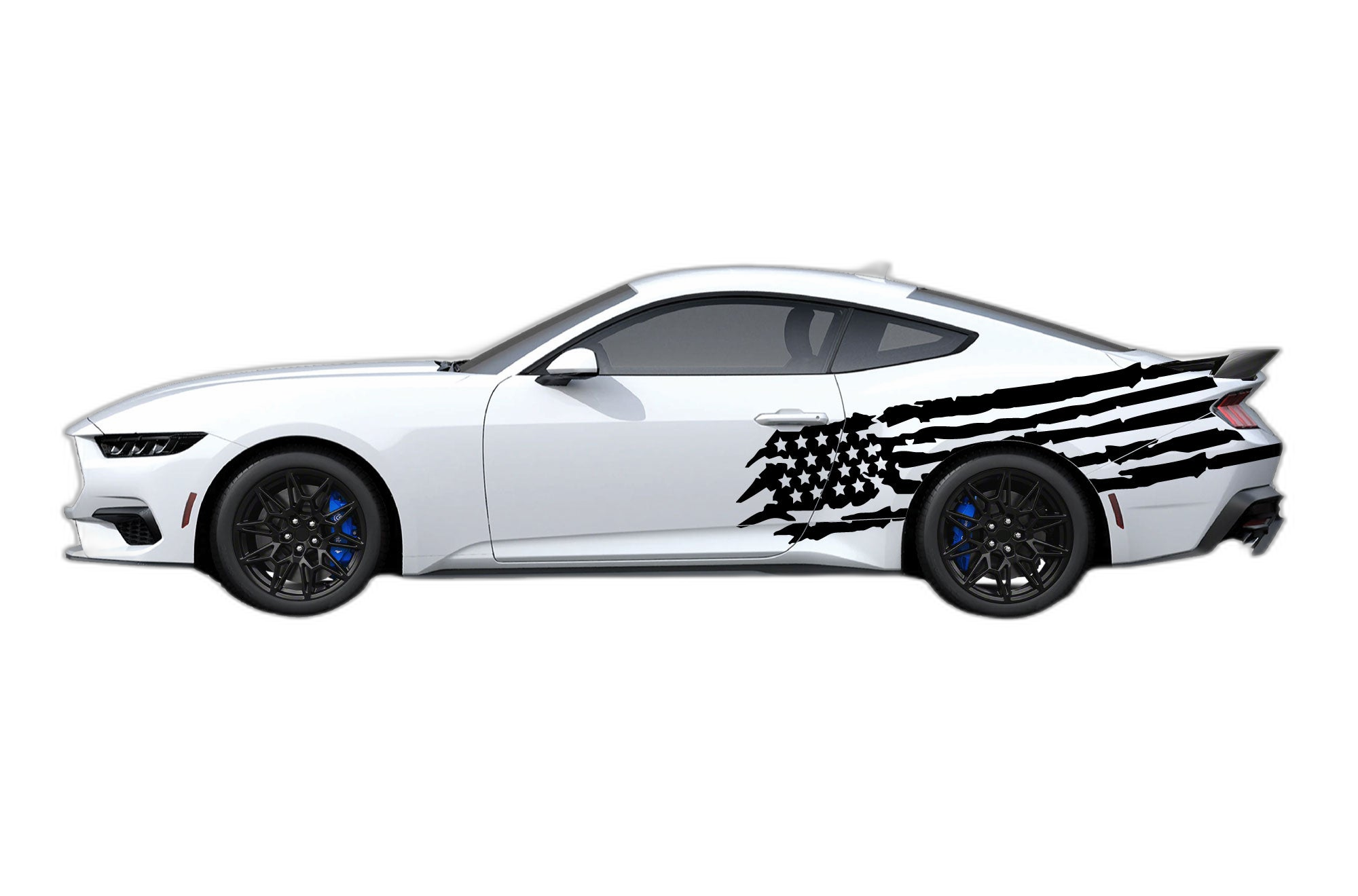 Tattered American Flag Graphics Side Decals for Ford Mustang