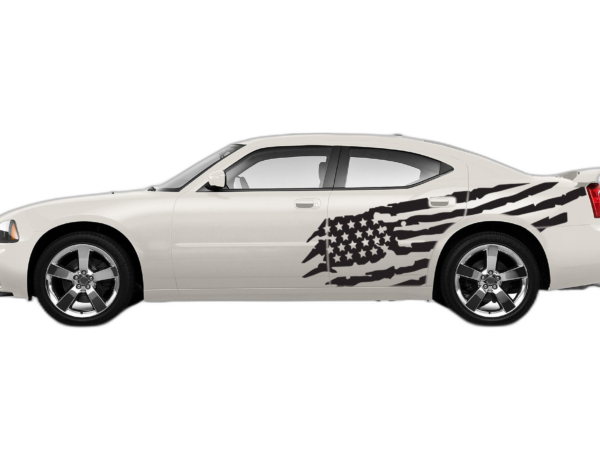 Tattered American Flag Side Graphics, Decals for Dodge Charger 2006-2010