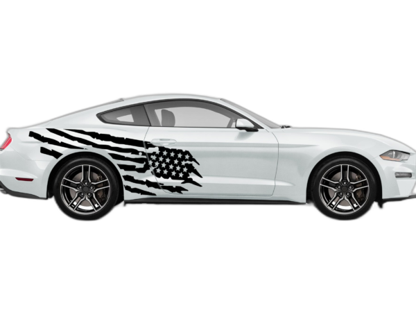 Tattered American flag side graphics, stickers decals compatible with Ford Mustang 2015-2023