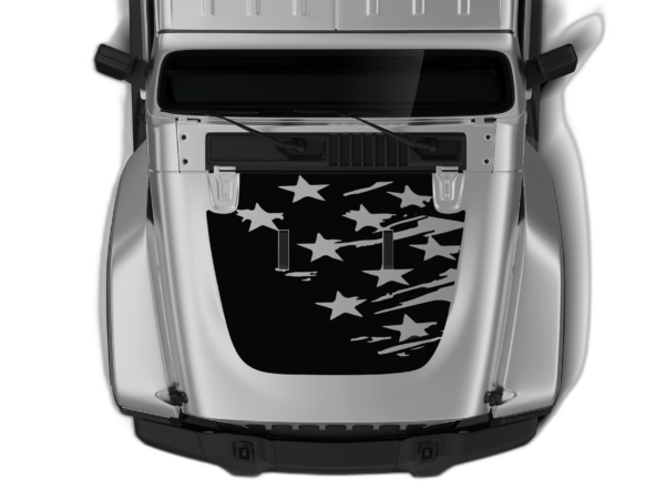 Tattered US Flag Hood Graphics for Wrangler JL