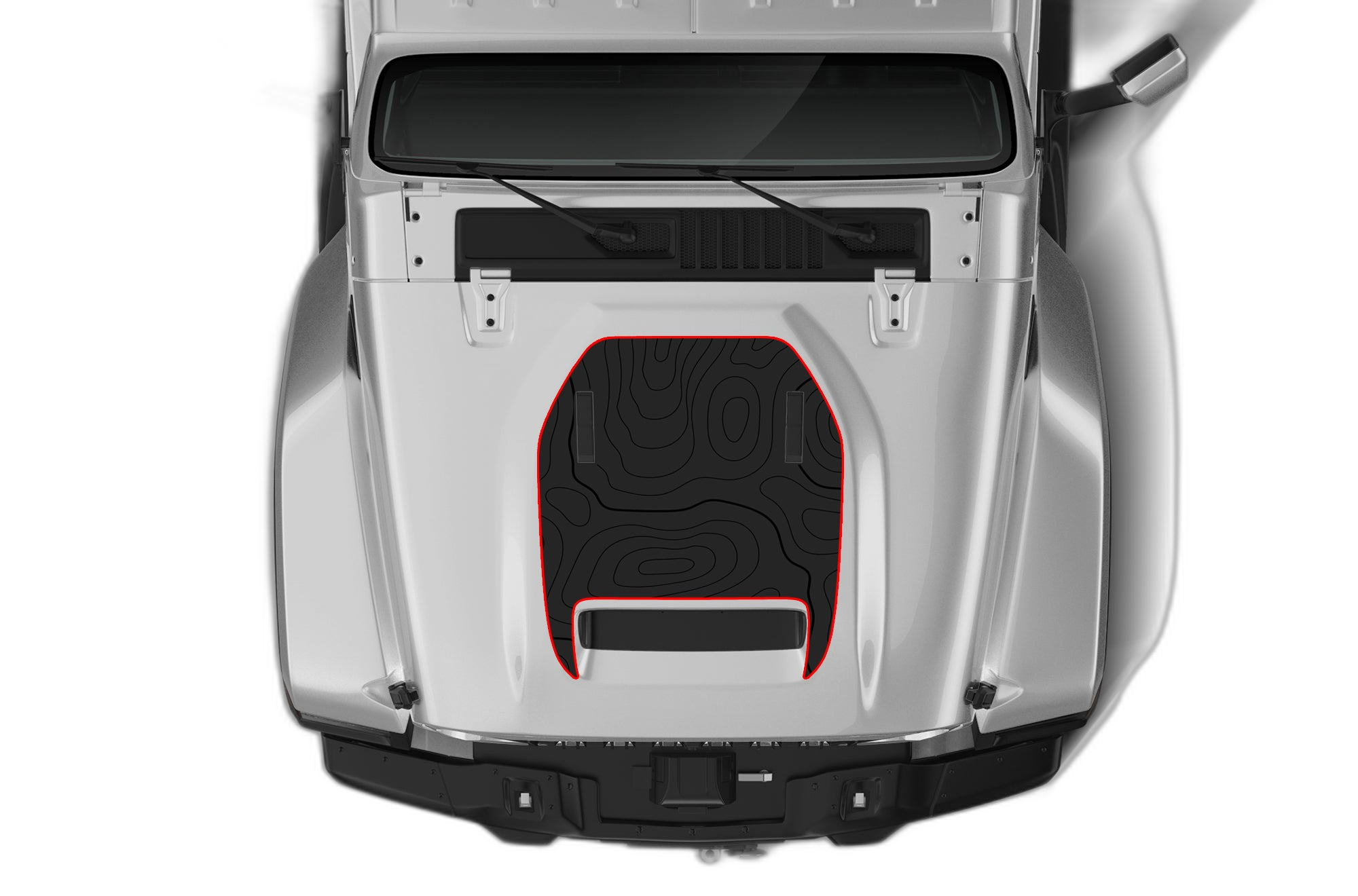 Topographic print with outline hood graphics decals compatible with Jeep Gladiator JT Mojave