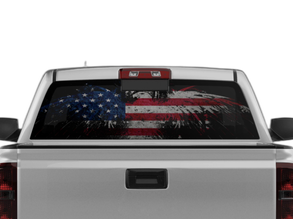 US eagle perforated rear window decal graphics compatible with Chevrolet Silverado 2014-2018