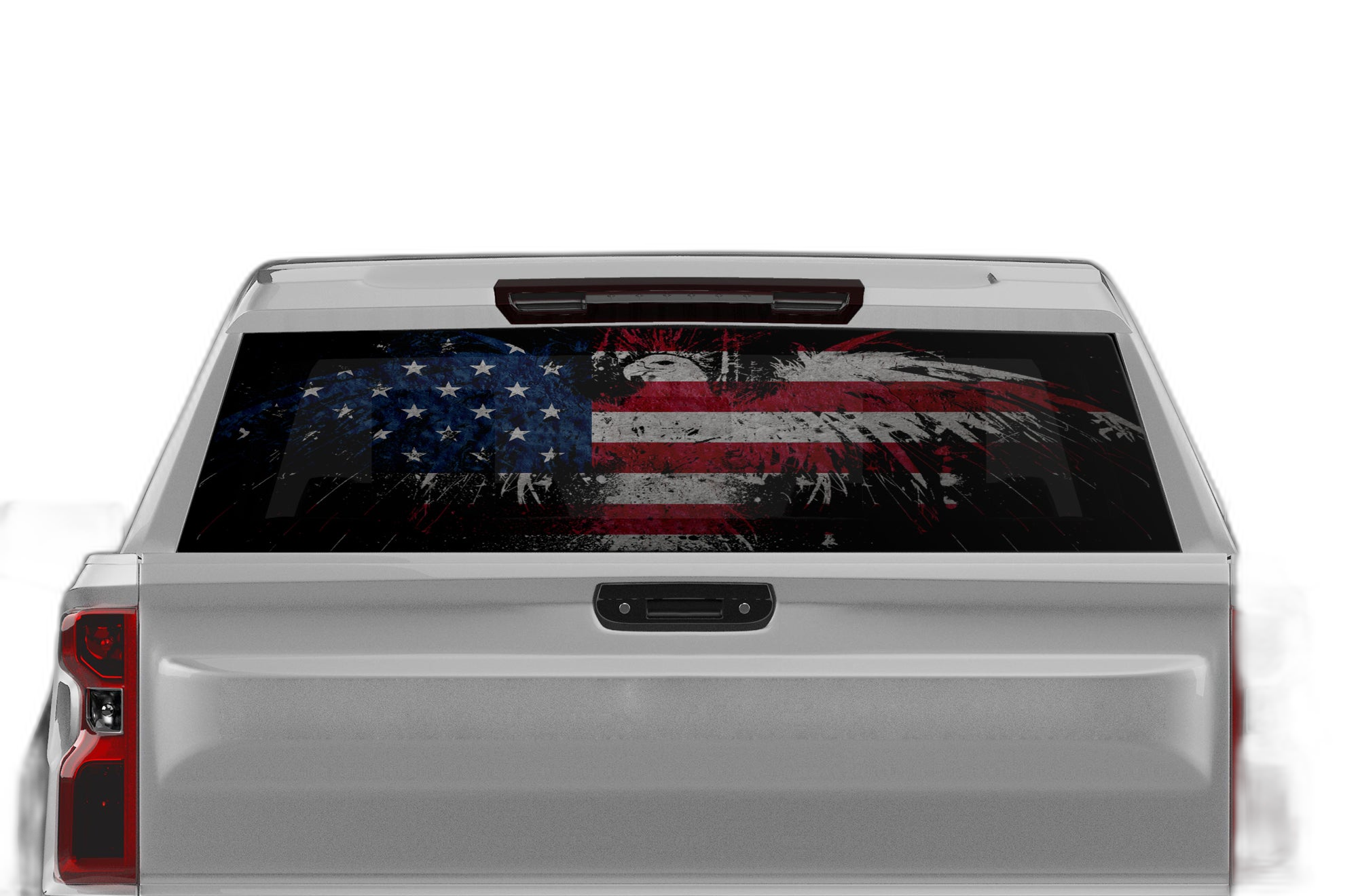 US Eagle Perforated Rear Window Decal Graphics for Chevrolet Silverado