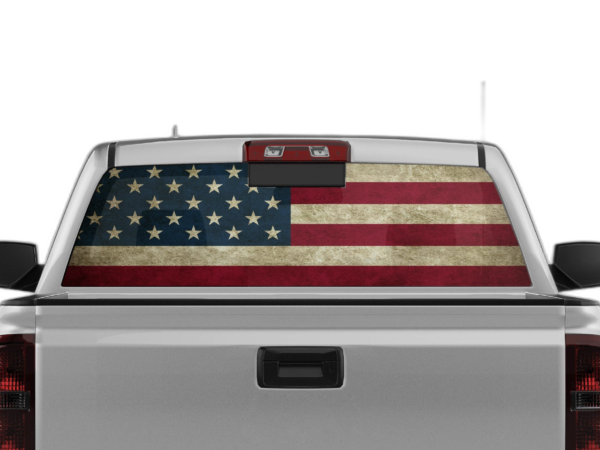 US flag perforated rear window decal graphics compatible with Chevrolet Silverado 2014-2018