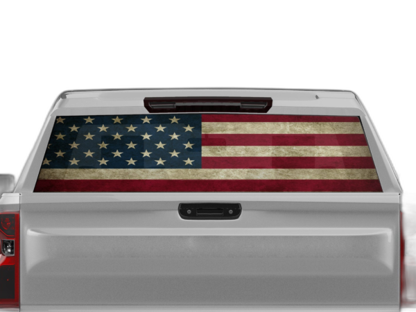 US Flag Perforated Rear Window Decal Graphics for Chevrolet Silverado
