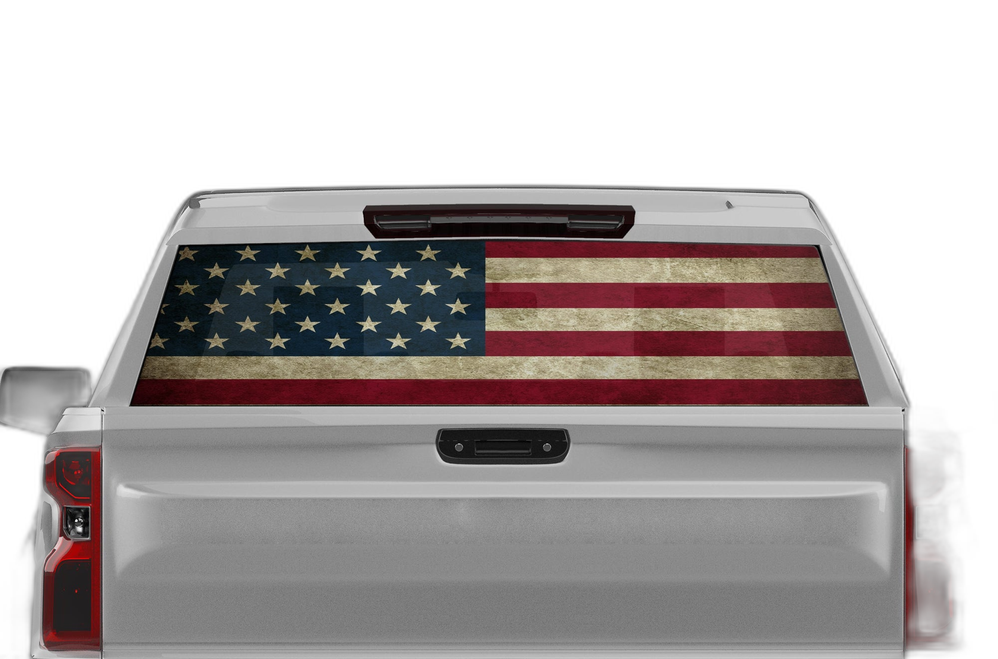 US Flag Perforated Rear Window Decal Graphics for Chevrolet Silverado