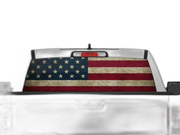 US flag perforated rear window decal graphics compatible with Dodge Ram