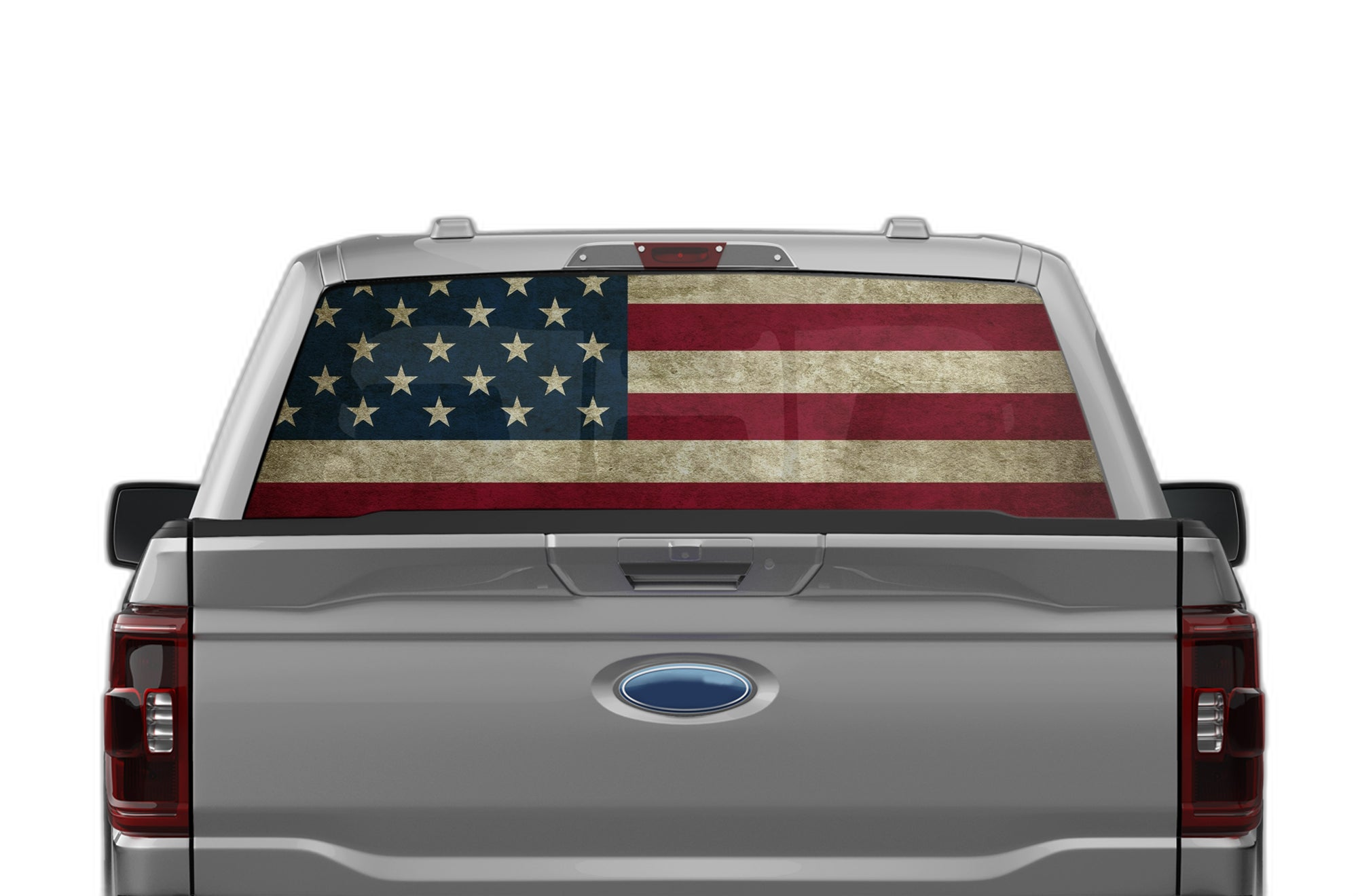 US flag perforated rear window decal graphics compatible with Ford F150