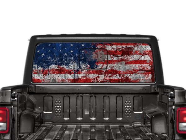 US flag perforated rear window decal graphics compatible with Jeep Gladiator JT