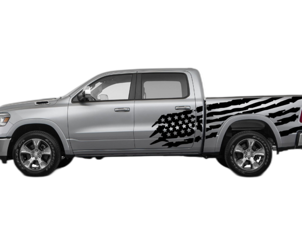 US flag side decals graphics compatible with Dodge Ram