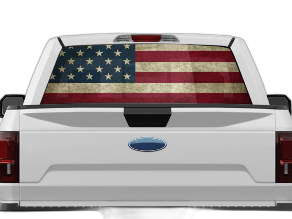 US flag perforated rear window decal graphics compatible with Ford F150 2015-2020