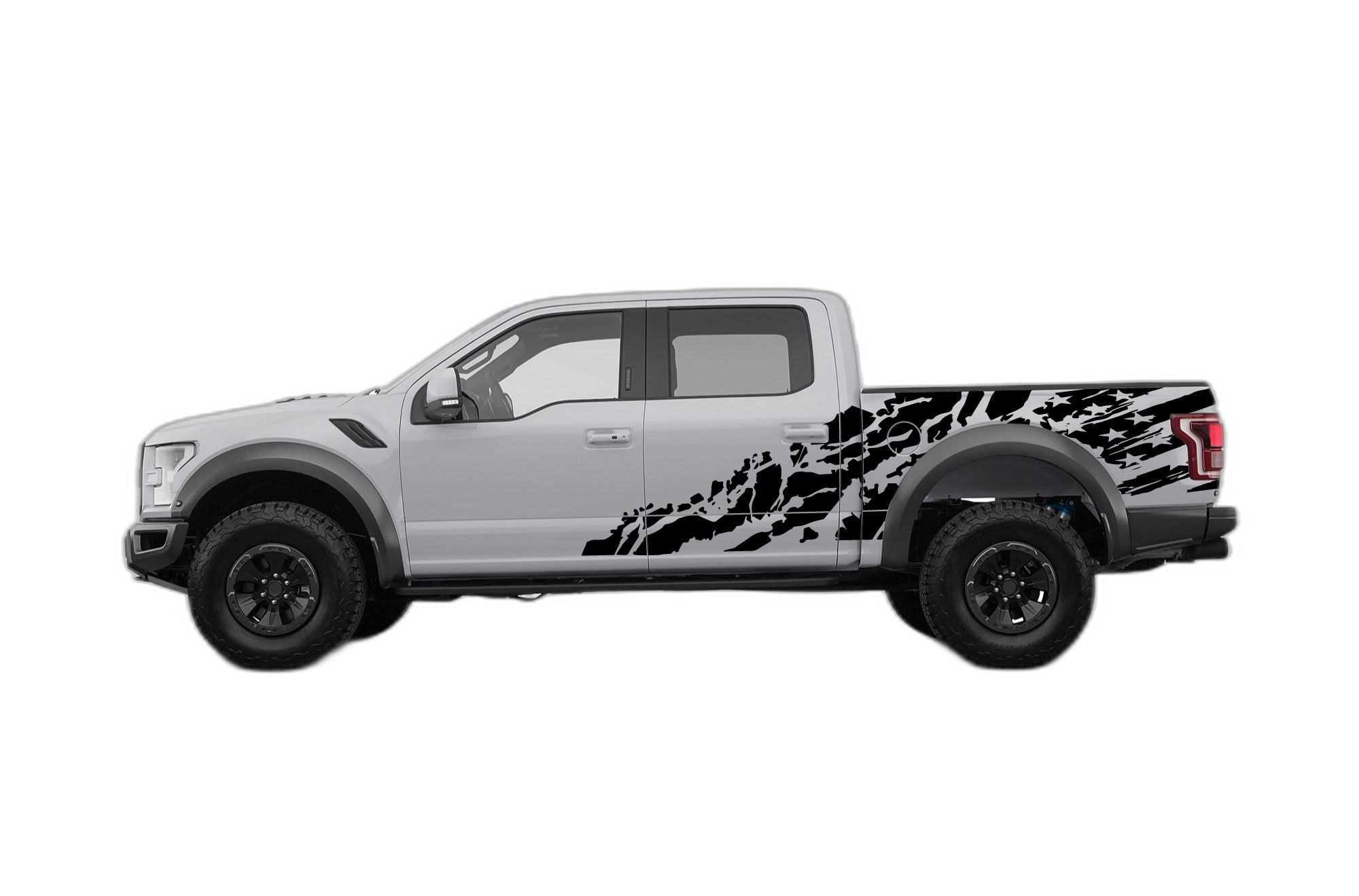 USA flag shredded side decals graphics compatible with Ford F150 Raptor 2017-2020