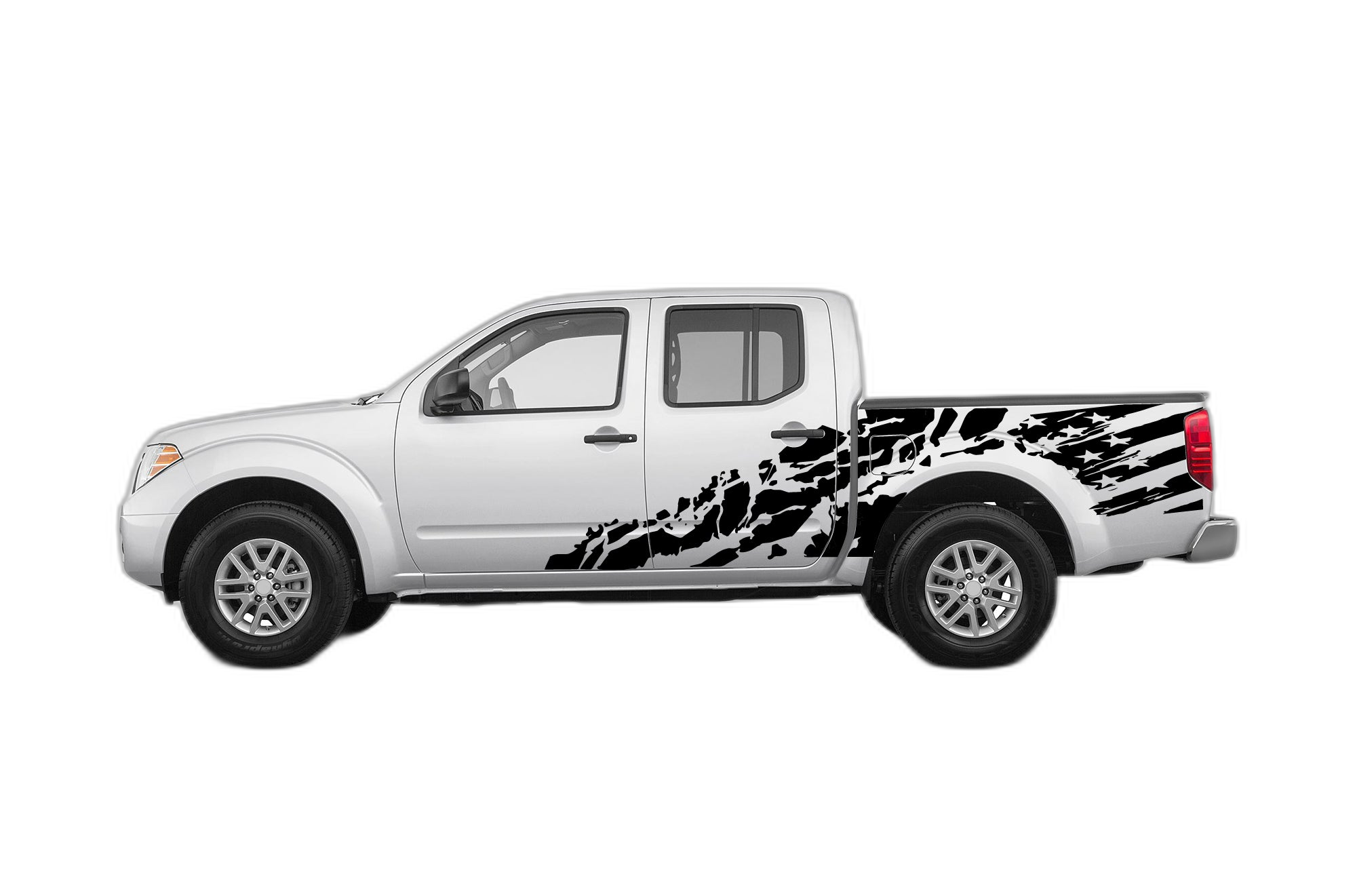USA flag shredded side decals graphics compatible with Nissan Frontier 2005-2021