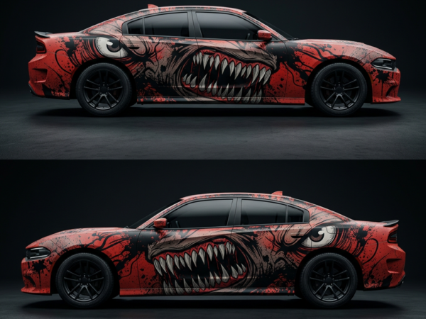 🦷👹 Venom Face Car Wrap - Razor-Sharp Fury