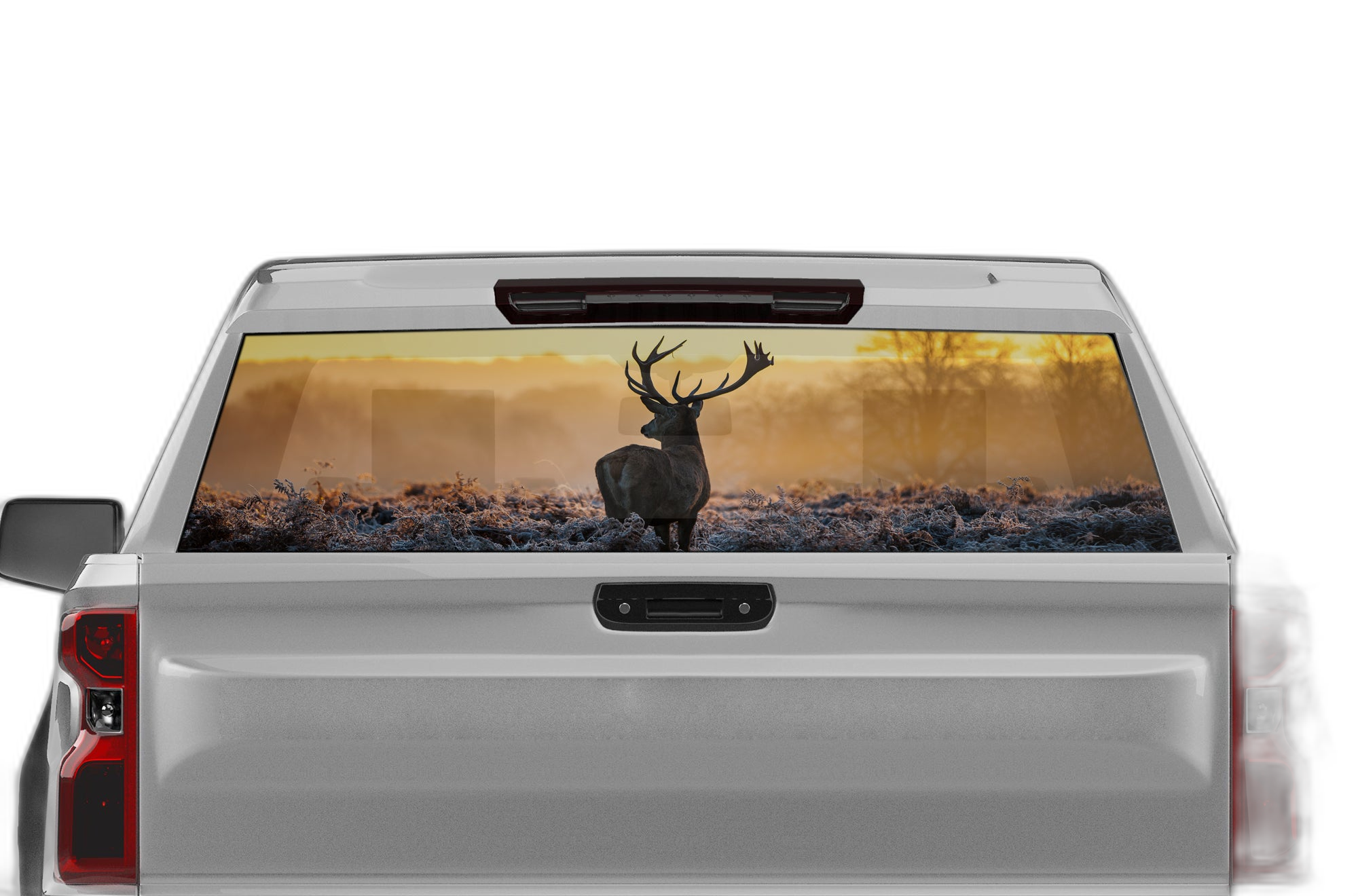 Wild deer perforated rear window decal graphics compatible with Chevrolet Silverado