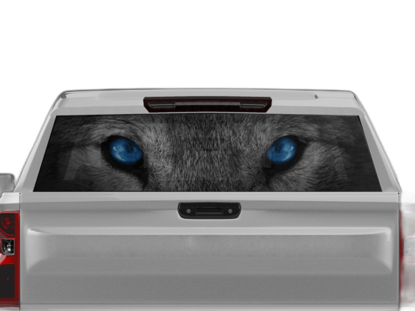 Wolf blue eyes perforated rear window decal graphics compatible with Chevrolet Silverado