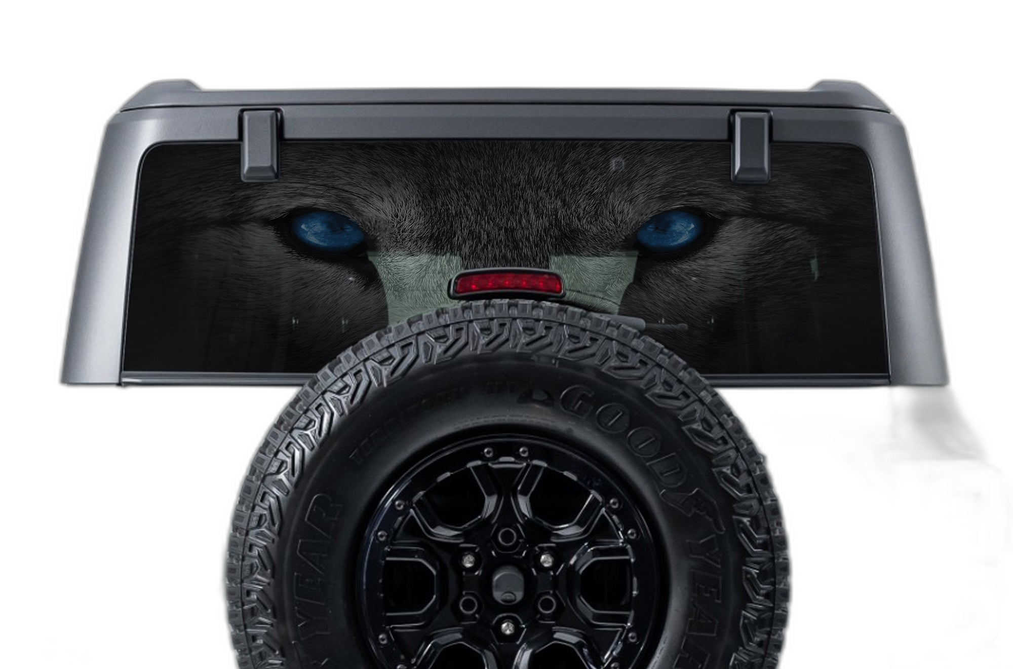 Wolf blue eyes perforated rear window decal graphics compatible with Ford Bronco