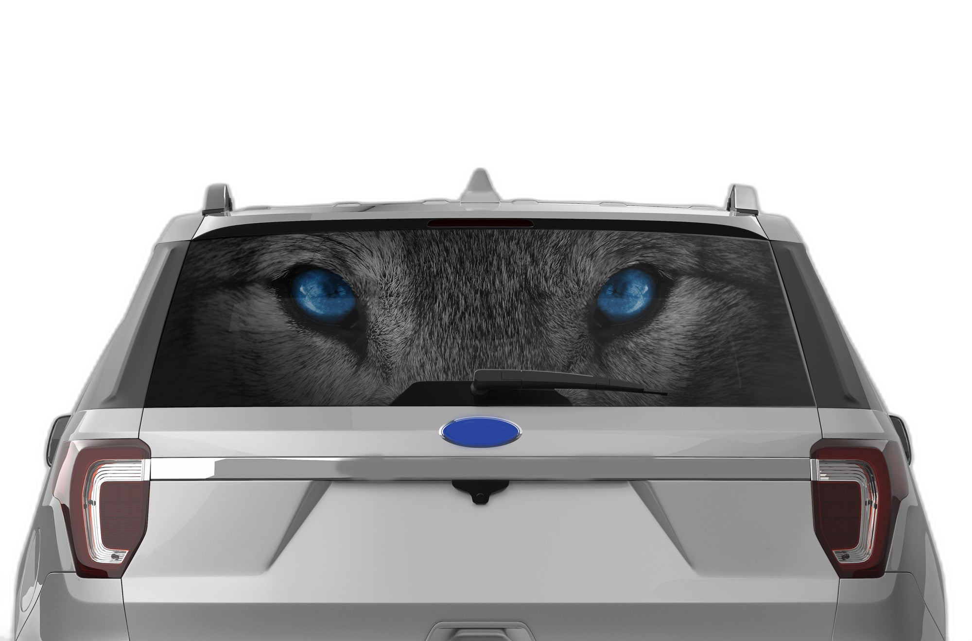 Wolf blue eyes perforated rear window decal graphics compatible with Ford Explorer 2011-2019