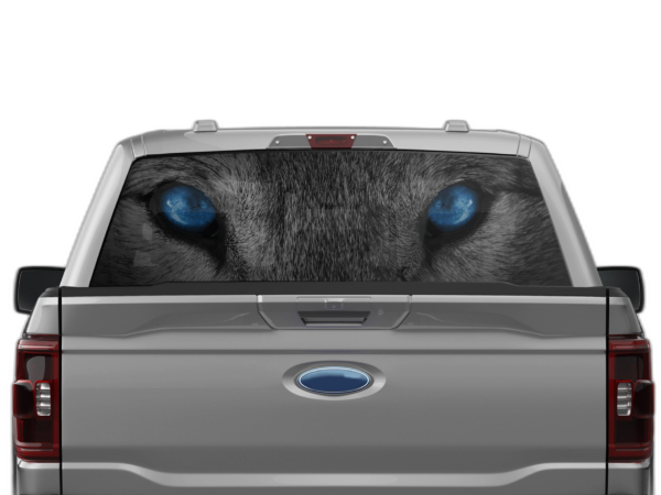 Wolf blue eyes perforated rear window decal graphics compatible with Ford F150