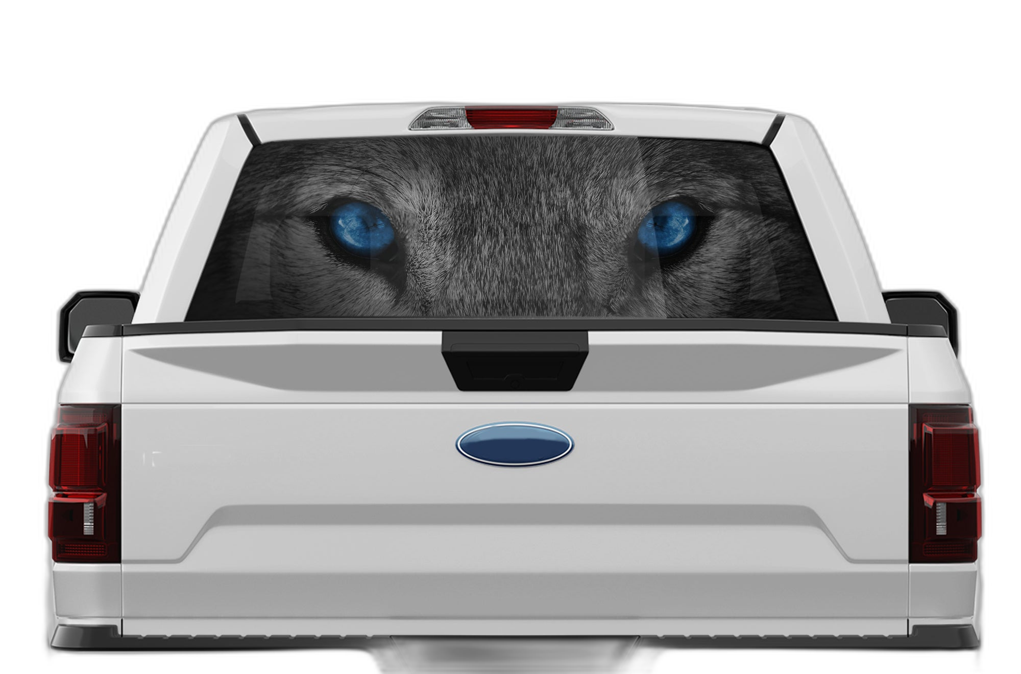 Wolf blue eyes perforated rear window decal graphics compatible with Ford F150 2015-2020