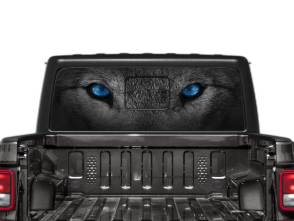 Wolf blue eyes perforated rear window decal graphics compatible with Jeep Gladiator JT