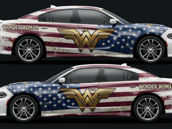 💥🦅 Wonder Woman Distressed Patriotic Car Wrap
