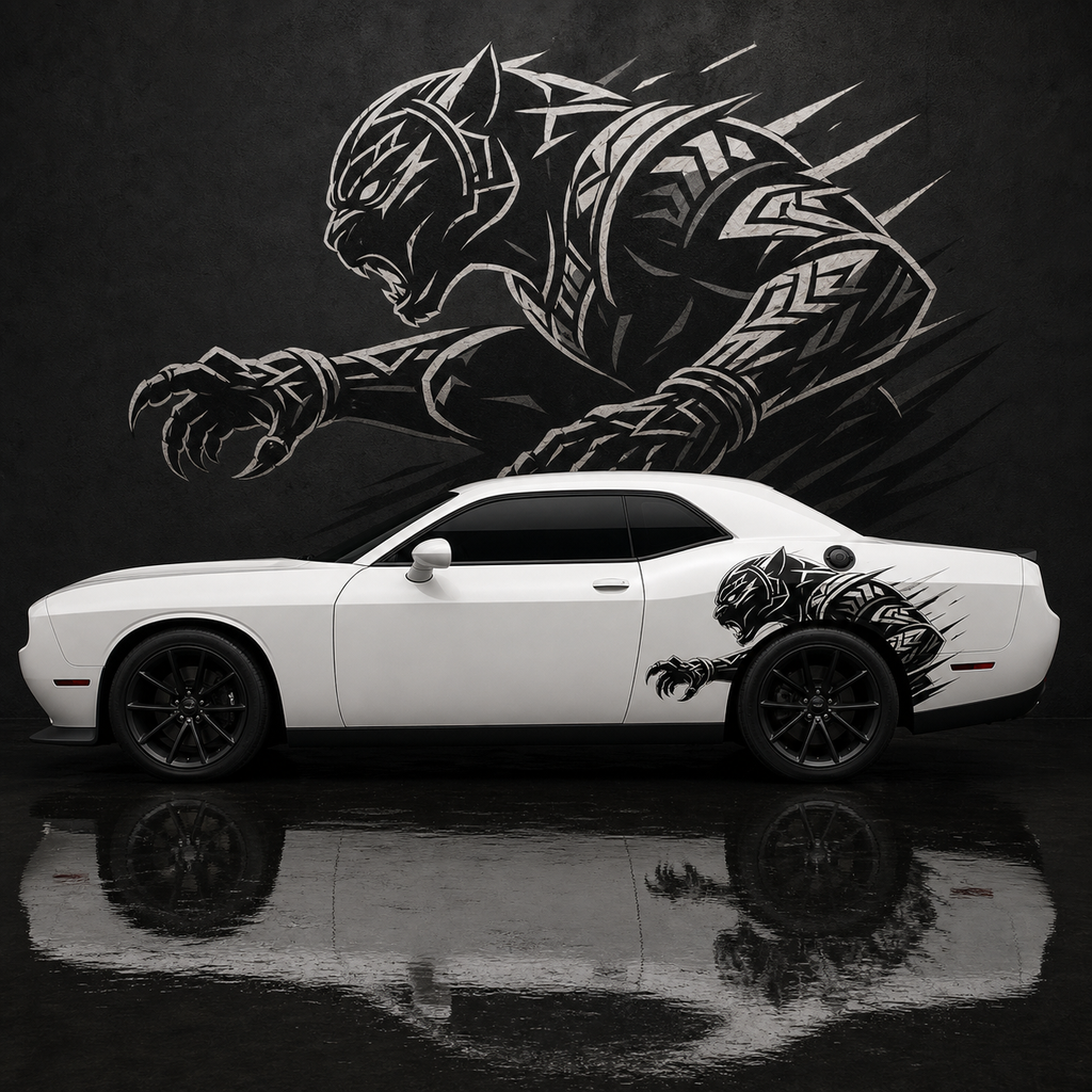 Muscle Series Dodge Challenger XL Black Panther Style Decal - Free Mockup