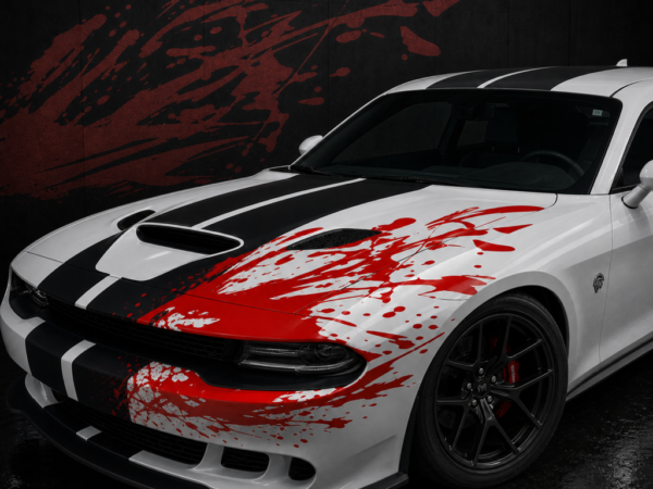 Muscle Series Dodge Challenger Blood Paint Splatter Decal - Free Mockup