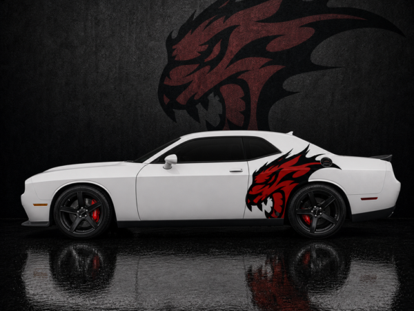 Muscle Series Dodge Challenger Gradient Red Cat Decal - Free Mockup