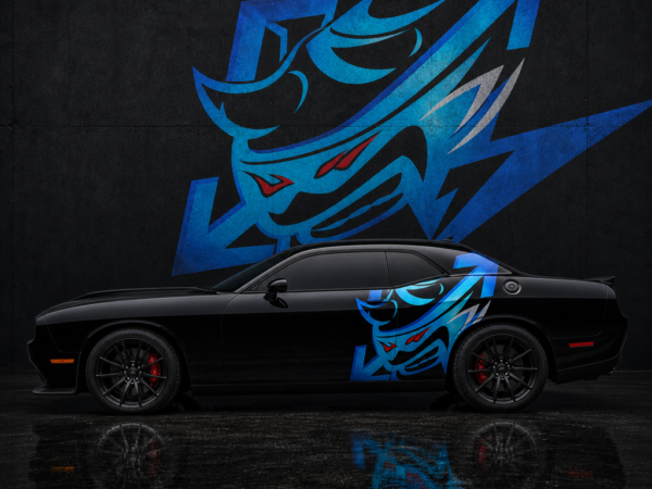 Muscle Series Dodge Challenger Off-Scat Blue Decal - Free Mockup