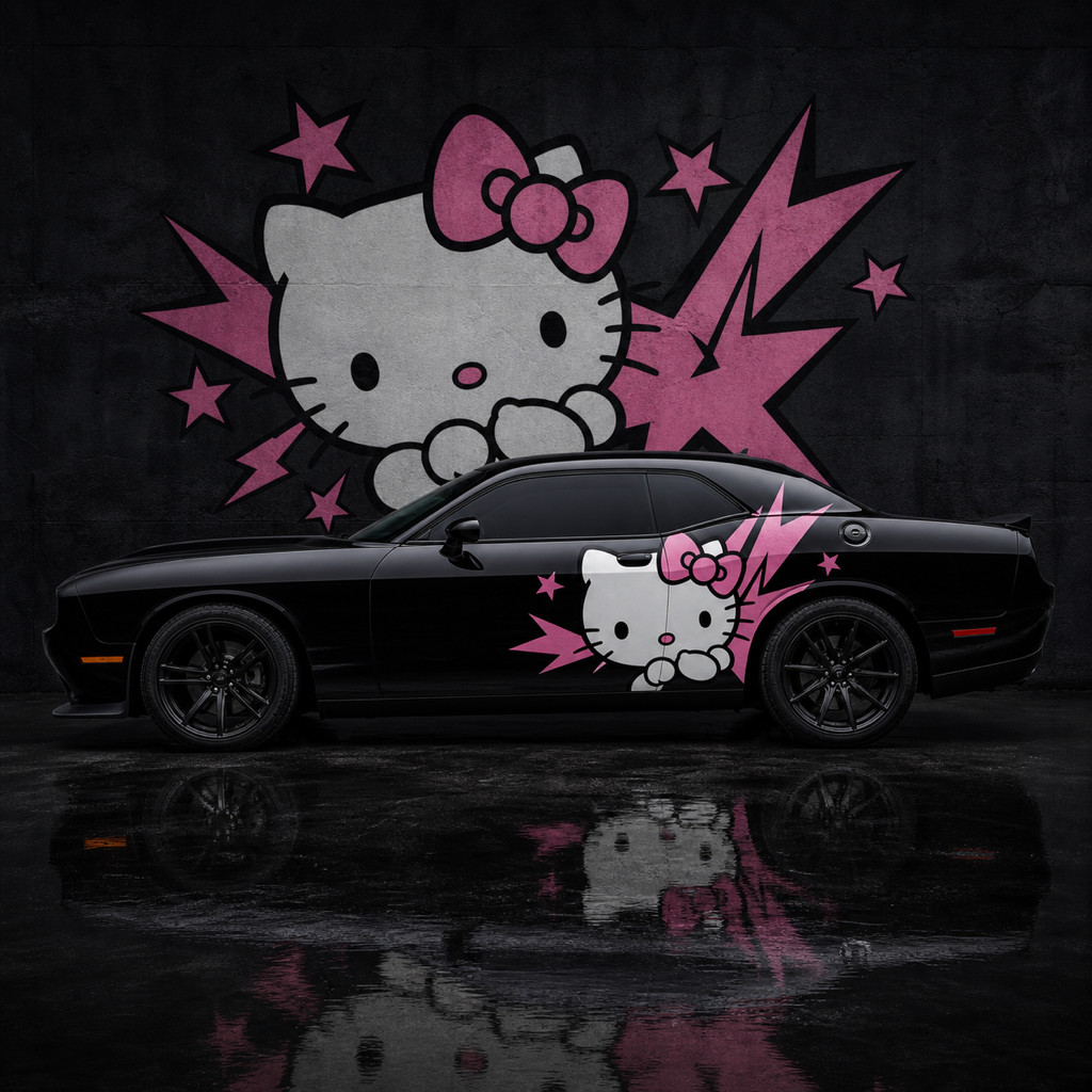 Muscle Series Dodge Challenger Kittycat Decal - Free Mockup
