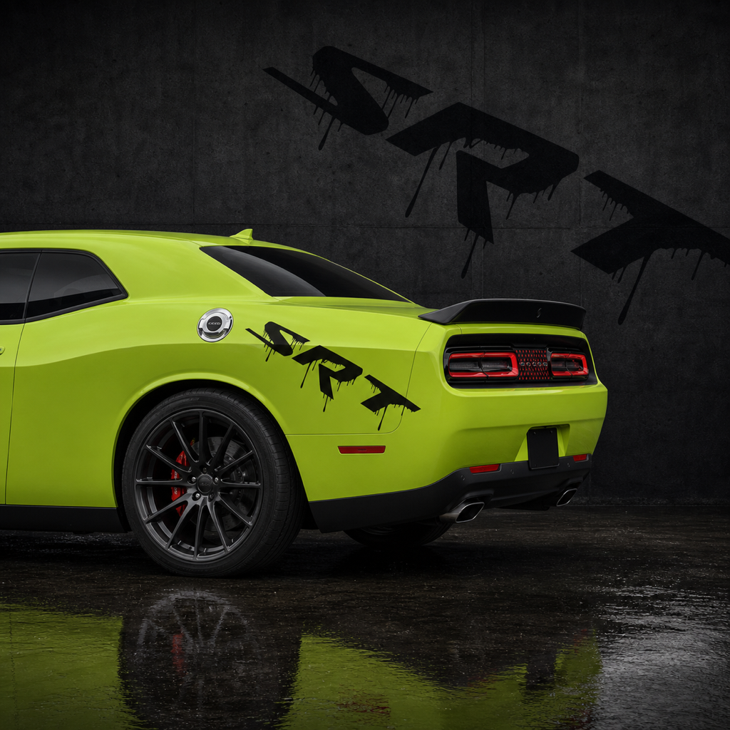 Muscle Series Dodge Challenger S R T Drips Decal - Free Mockup