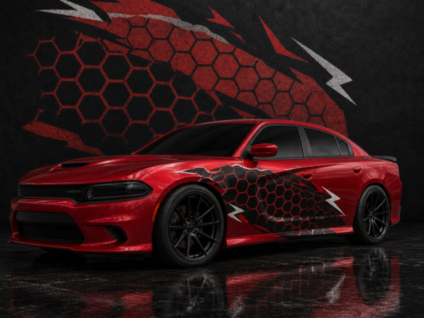 Muscle Series Dodge Charger Hex Mesh Decal - Free Mockup