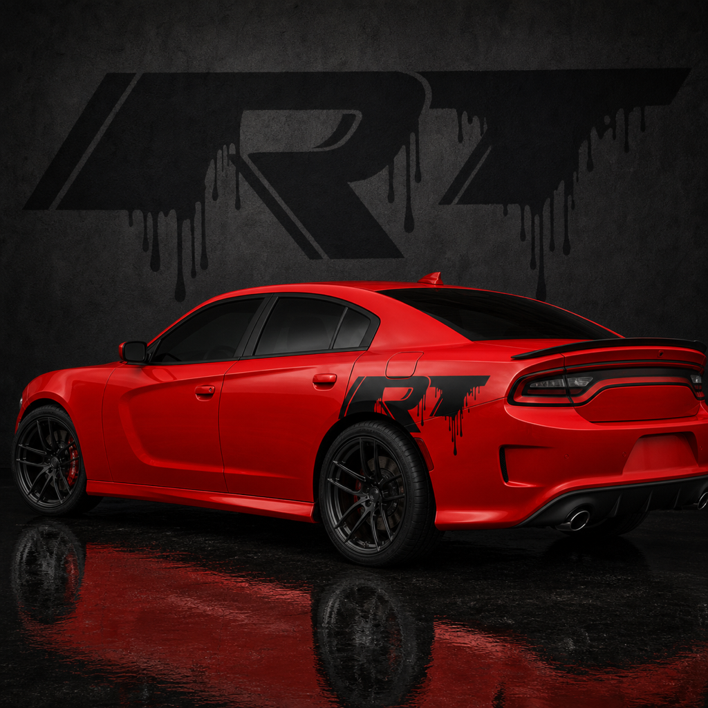 Muscle Series Dodge Charger 3D Modern RT Reckless Throttle Dripzz Rear Decal - Free Mockup