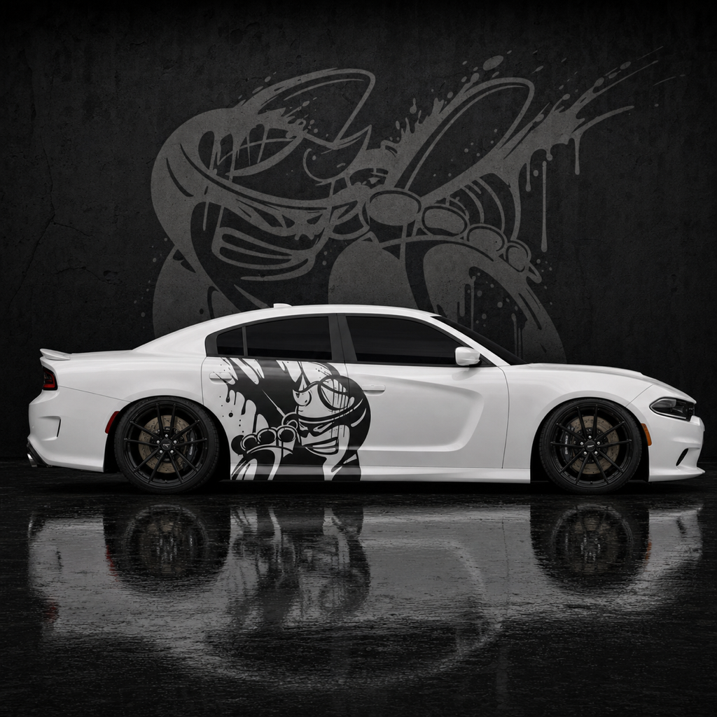 Muscle Series Dodge Charger Lrg-XXL Splatter Bee Decal - Free Mockup