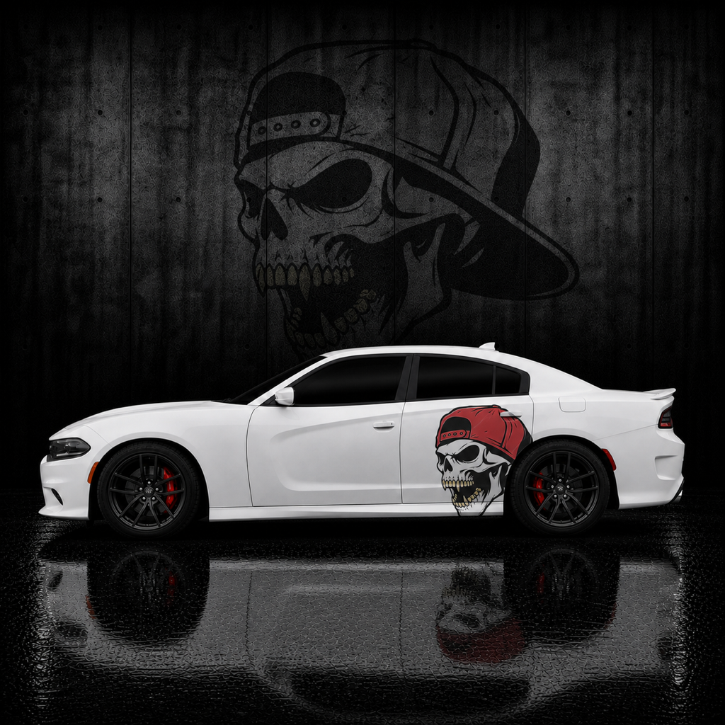 Muscle Series Dodge Charger Snapback Skull Decal - Free Mockup