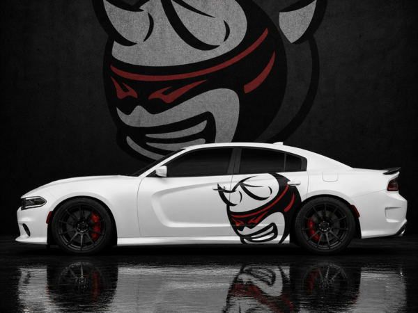 Muscle Series Dodge Charger Red Blk Horned Bee XL Decal - Free Mockup