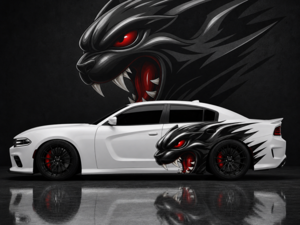 Muscle Series Dodge Charger 3D Cat Decal - Free Mockup