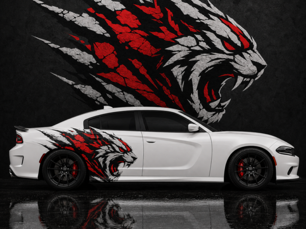 Muscle Series Dodge Charger Red Rocky Hellcat Decal - Free Mockup