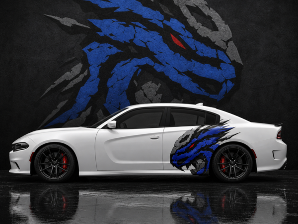 Muscle Series Dodge Charger Blue Rocky Hellcat Decal - Free Mockup