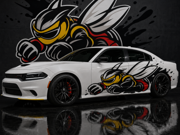 Muscle Series Dodge Charger Modern Splatter Bee Decal - Free Mockup