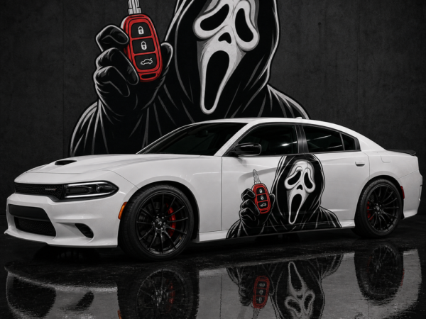 Muscle Series Dodge Charger Ghost Design Red Key XL Decal - Free Mockup
