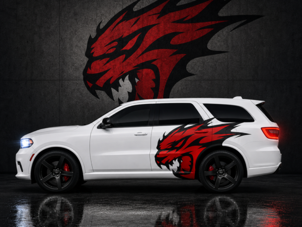 Muscle Series Dodge Durango Red Gradient Cat Decal - Free Mockup