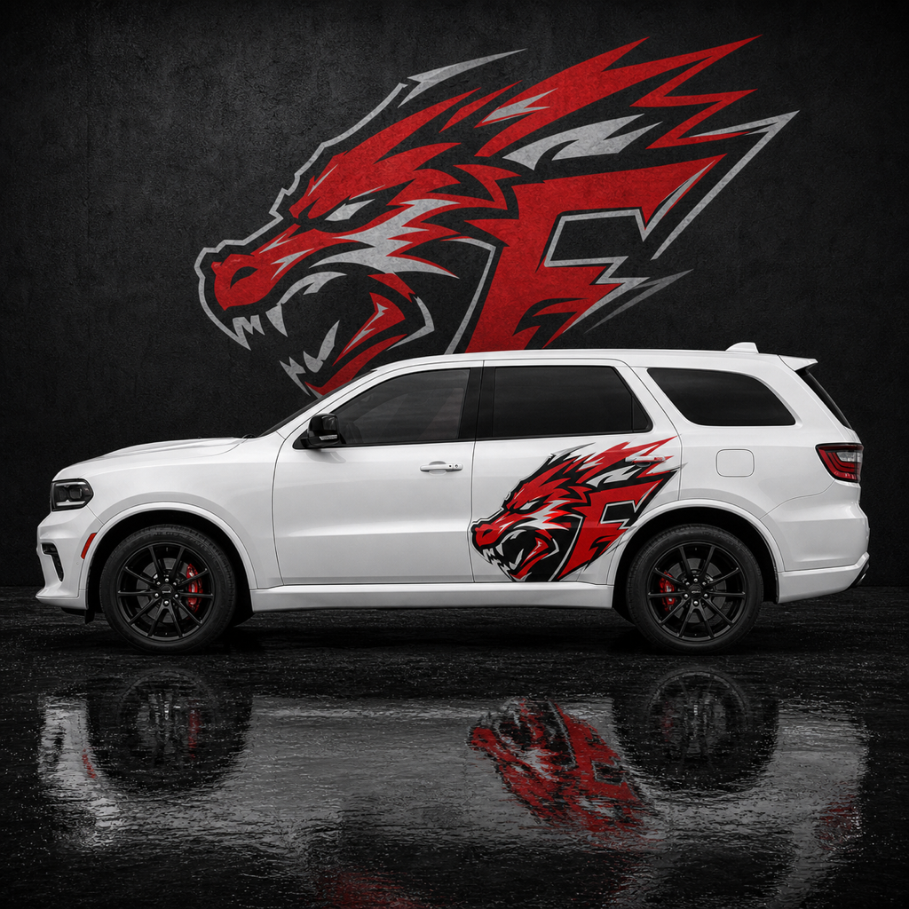 Muscle Series Dodge Durango Off-Cat Red Decal - Free Mockup